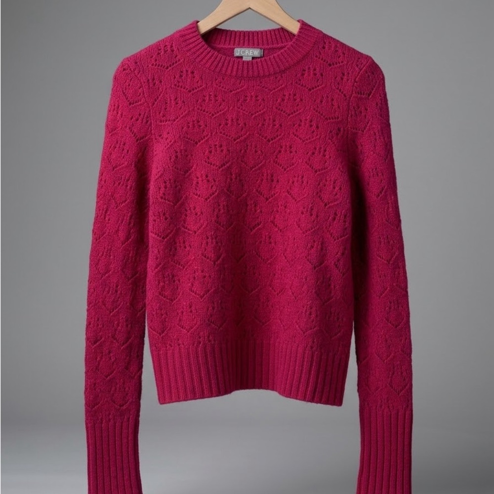 J. Crew Women's Wide-sleeve pointelle crewneck sweater in merino wool